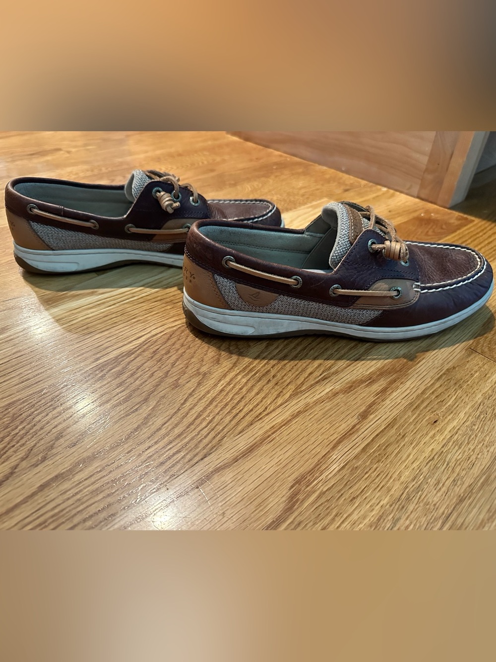 Women’s Sperry Brown Leather Boat Shoes with Tan Accents | Size 10 - Picture 4 of 8